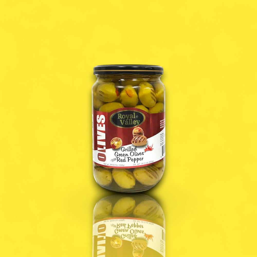 Royal Valley Grilled Green Olives with Red Pepper (24 oz)