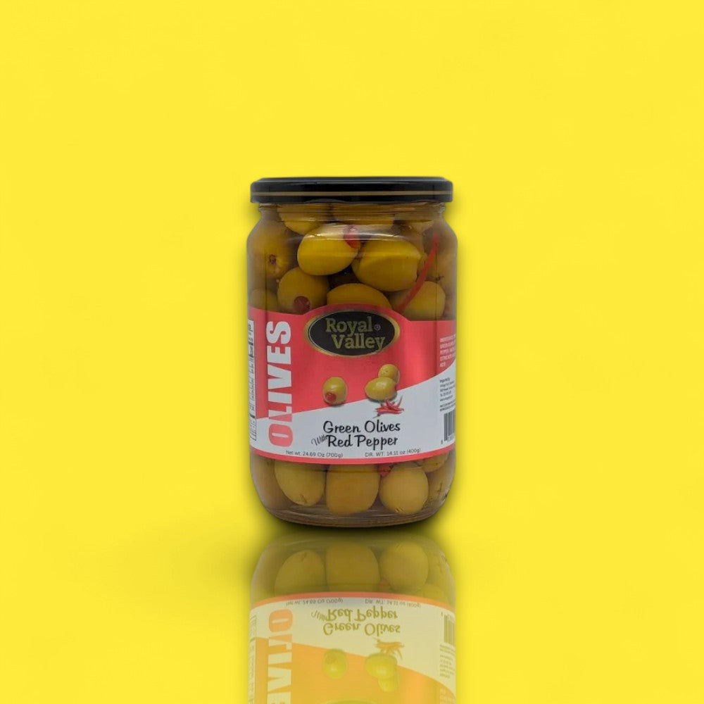Royal Valley Green Olives with Red Pepper (24 oz)