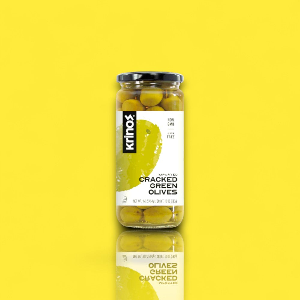 Krinos Cracked Green Olives (16 oz)